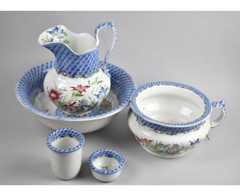 A Copeland Spode Floral Pattern Toilet Set Comprising Jug and Bowl, Shaving Mug, Soap Dish and Chamber Pot, Chip to Rim 