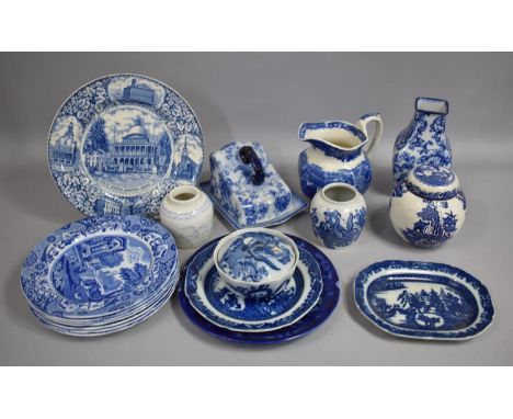 A Collection of Various Blue and White Transfer Printed China to Comprise Set of Seven Spode Italian Small Plates, Mason's Gi