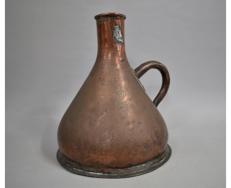 A Large Heavy Two Gallon Copper Measure, Inscribed R Preston with Various Stamps to Neck, 37cm high 