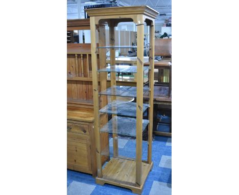 A Modern Pine Framed Six Glass Shelf Display with Light, Untested, 59cm Square and 187cm High 