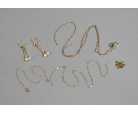 A Pair of 9ct Gold and Pearl Earrings and Chain (AF), 2.79g 