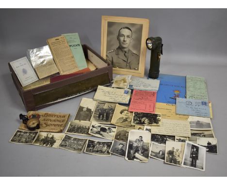 A Collection of WWI and WWII Military Ephemera to Include Letters, Monochrome Photographs, Torch, Pamphlets, Compass etc 