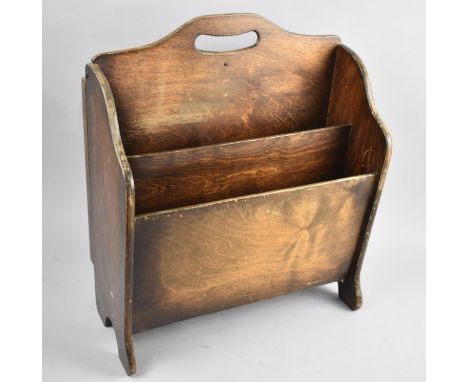A Mid 20th Century Oak Two Division Magazine Rack with Hinged Reading Table, Verso 41cm wide 