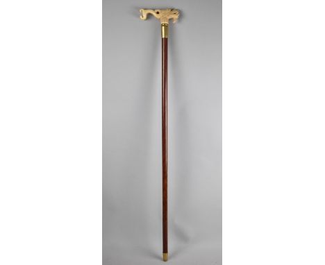 A Reproduction Resin Handled Modern Walking Cane, the Handle in the Form of a Dragon Holding Pearl in Mouth, 91cm Long 