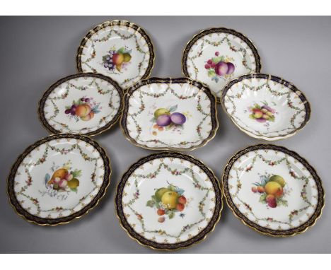 A Royal Worcester Fruit Cabinet Set, Early 20th Century Decorated by E Phillips to Comprise Six Shallow Bowls and Two Serving