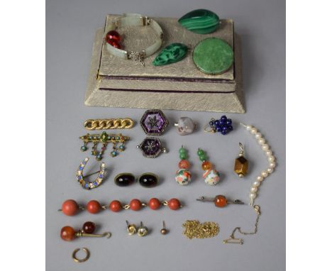 A Collection of Various Costume Jewellery to Include Jade Brooch, Chinese Silver and Jade Bracelet (AF), Chinese Drop Earring