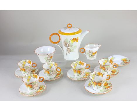 A Shelley 'Chinese Lanterns' porcelain part tea set, shape no. 781613, pattern no. 12299, decorated with orange physalis on w