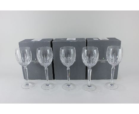 A set of five Waterford crystal wine glasses, in the Blackrock design, with original Waterford boxes