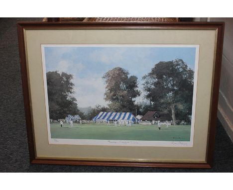 Roy Perry (20th century) cricket match, 'Farnham Cricket Club' limited edition coloured print, signed and inscribed in pencil