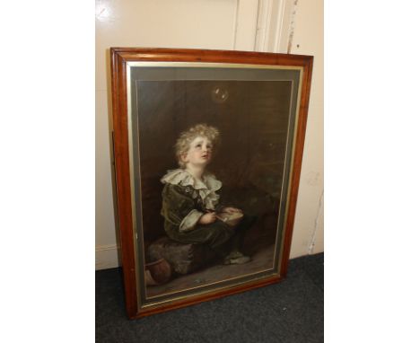 After Sir John Everett Millais (1829-1896), boy watching a bubble, 'A Child's World' or 'Bubbles', colour print, 70.5cm by 48
