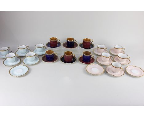 A Crown Devon Fielding's porcelain part coffee set, in maroon, dark blue, and gilt, comprising six cups and saucers, together