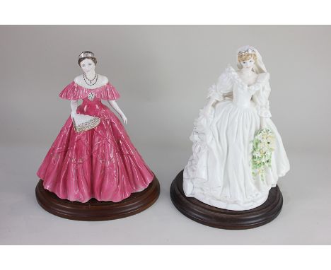 A Coalport porcelain limited edition figure of The Princess of Wales, in wedding gown, no. 1,305 of 5,000, 24.5cm high, toget