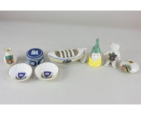 A Royal  Worcester porcelain candle snuffer character, Mr Candle, a small collection of crested china including a Lifeboat an