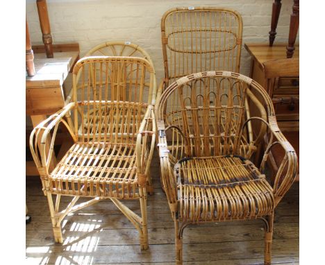 Four assorted vintage bamboo chairs