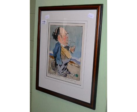 Joseph Simpson, Portrait of a man holding a pint of beer, signed and inscribed, watercolour 