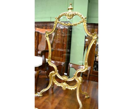 Rococco style gilt framed clear glass firescreen, decorated with acanthus leaves, laurel swags and masks 