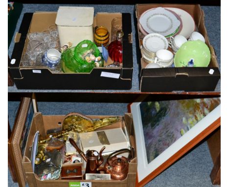Modern brass cased carriage clock; other assorted brass and copper; ceramics and glassware; pictures etc 
