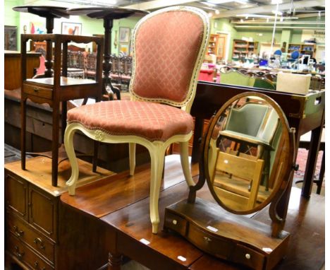 A converted Georgian commode; a white painted occasional chair; a Georgian wash stand; bamboo garden chair; and a dressing ta