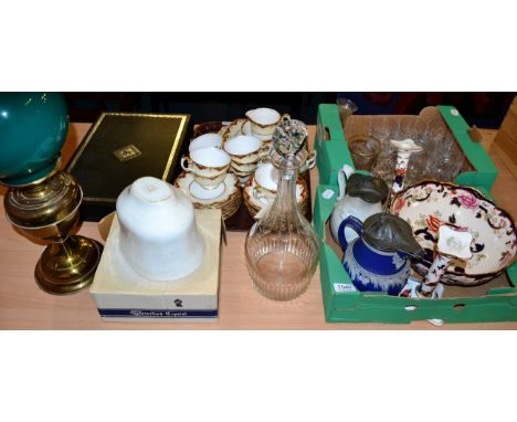 A quantity of ceramics and glass including a magnum glass decanter by William Yeoward; a Waterford bowl; Masons bowl; tea ser