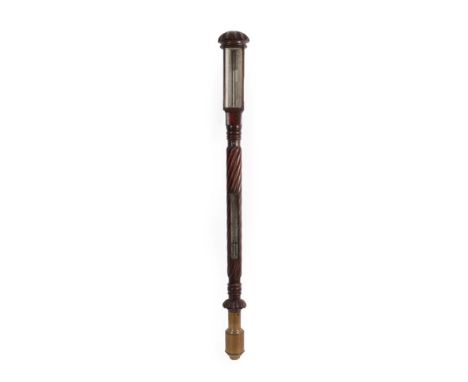 An Irish Mahogany Ship's Stick Barometer, signed Hunt, Cork, circa 1850, concealed mercury tube with a single ivory scale sig