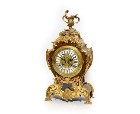 A French ''Boulle'' Striking Table Clock, early 20th century, gilt metal scroll and floral mounts, brass inlay and tortoisesh