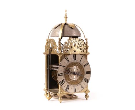 A 17th Century Brass Striking Lantern Clock with Very Unusual Early Conversions to a Side Fitted Pendulum and Half Hour Passi