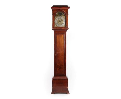 A Walnut Eight Day Longcase Clock, signed Jno Ogden, Darlington, 18th century, flat top pediment, 12-inch arch brass dial wit