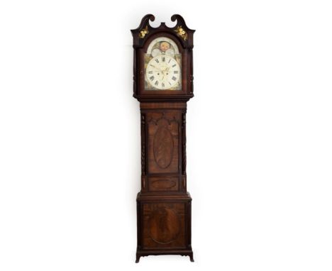 A Mahogany Thirty Hour Longcase Clock, signed F.Walker, Maryport, early 19th century, swan neck pediment, triple arched trunk