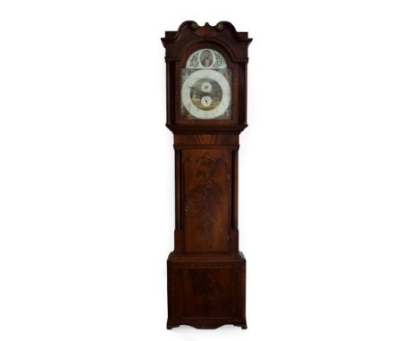 A Mahogany Eight Day Longcase Clock, signed Jos Lloyd, Wigan, circa 1810, swan neck pediment, fluted columns, tripe well figu