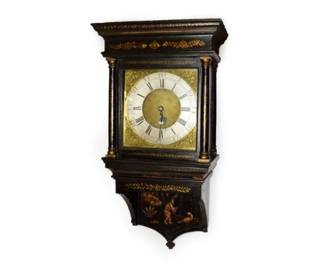 A Chinoiserie Thirty Hour Wall Clock, signed Brownless, Staindrop, late 18th century, flat top pediment, floral and gilt deco