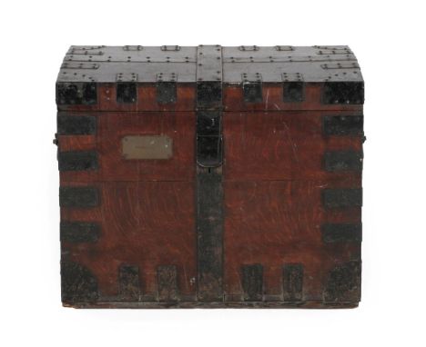 A Victorian Oak and Metal Bound Silver Chest, labelled Catchpole &amp; Williams, 510 Oxford Street, the hinged lid with metal