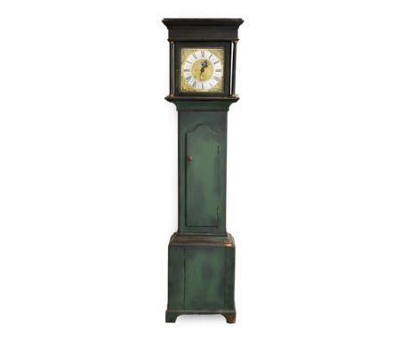 A Thirty Hour Single-Handed Longcase Clock, signed Sam Ogden, Benwell, 18th century, painted pine case with flat top pediment