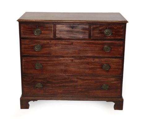 A George III Mahogany Straight Front Chest of Drawers, late 18th century, the moulded top above three short and three long dr