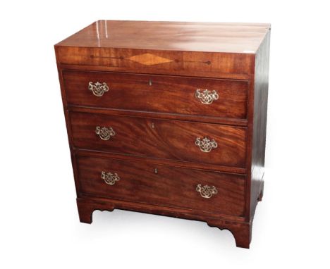 A Regency Mahogany and Boxwood Strung Straight Front Chest of Drawers, early 19th century, with pine sides and strung top abo