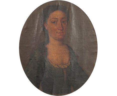 18th Century School. Bust Length Portrait of a Lady, Oil on Canvas Laid Down. 14" x 12" Oval.