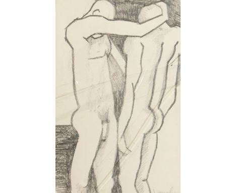 20th Century British School. A Pencil Sketch of Two Male Nudes, Signed Vaughan. 10" x 6".