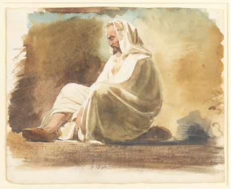 A Watercolour Sketch of a Seated Arab Man. 8" x 10".