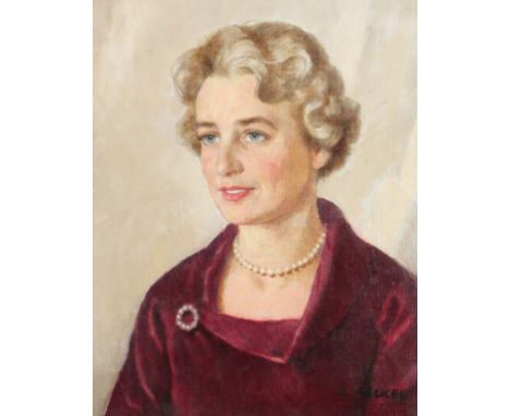 Carl Felkel (1896-1980) British. Portrait of a Lady wearing Pearls, Oil on Canvas, Signed. 20" x 16".