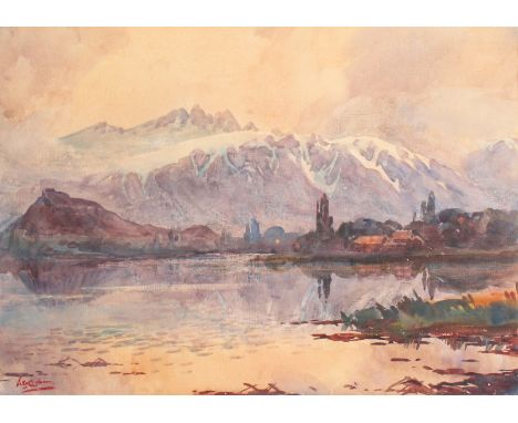 Early 20th Century. 'Evening Light on the Pir Panjal', Watercolour, Indistinctly Signed, 10.5" x 14.5". Unframed.