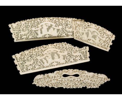 A late 19th Century Chinese ivory letter carrier with fine pierced decorated sides depicting figures in garden scenes, presen