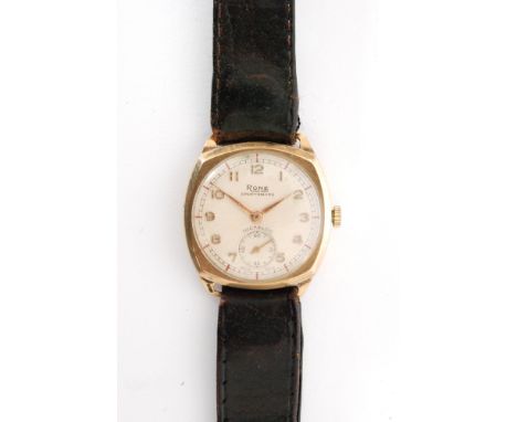 A 1960s 9ct Rone Sportsmans gentleman's manual wind wrist watch, the circular ivory dial with Arabic numerals and subsidiary 