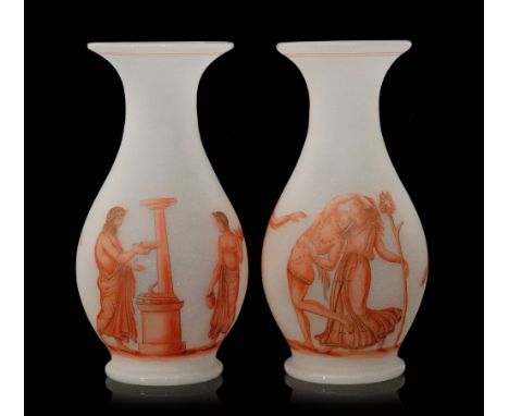 A 19th Century Richardsons glass vase of footed baluster form decorated with a vitrified enamel scene of four Greek attendant