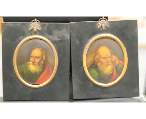 ITALIAN SCHOOL (19TH CENTURY) - Portrait of an apostle, a miniature, oil on convex papier mache plaque, oval, framed, 9.5cm x