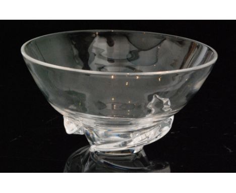 A 20th Century Steuben clear crystal glass Twist bowl designed by Donald Pollard, of flared form with two applied spiral band