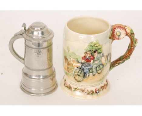 A Crown Devon Fieldings musical jug playing Daisy Bell and a musical pewter tankard with Thorens movement, S/D (2)