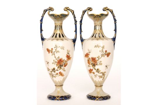 A Pair Of Austrian Ernst Wahliss Turn Teplitz Pedestal Vases