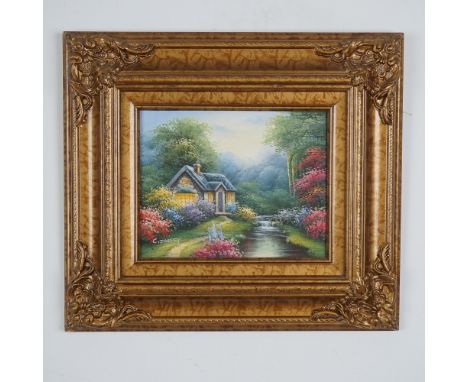 Encased in an ornate golden frame with intricate carvings, this beautifully framed painting signed by artist C. Jaffey depict
