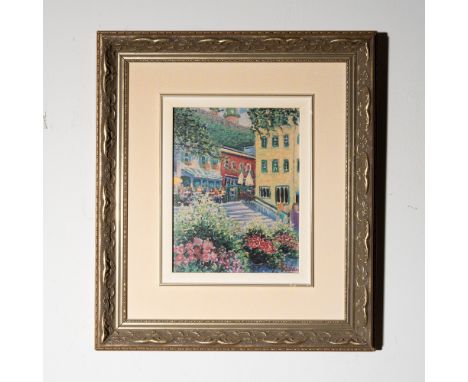 This framed and matted print, titled Parfum Du Petit-Champlain III, is a captivating work by renowned Canadian artist Guy Beg