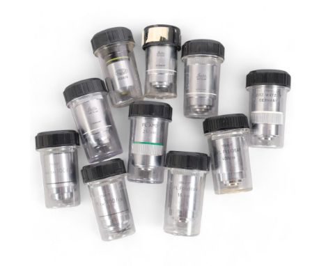10 various microscope lenses, to include 9 Leitz lenses, and an Olympus lens (10)