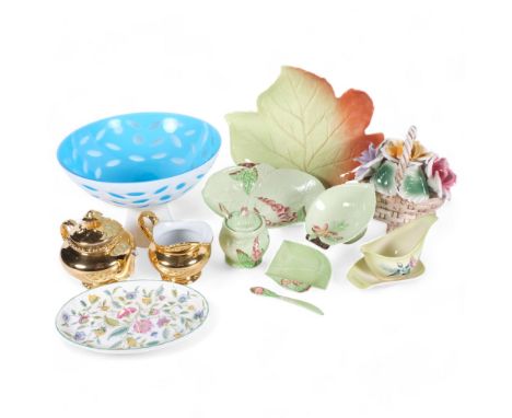Carlton Ware dishes, Capodimonte basket, Art glass bowl, 26cm across, etc